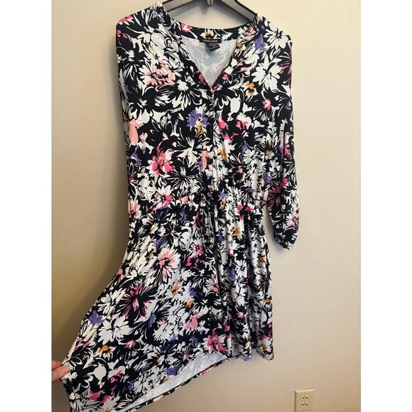 Robert Louis Floral Long Sleeve Dress Women’s 2X Tie Waist - Picture 3 of 6
